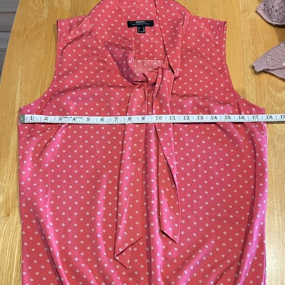MEXX Pink White Polka Dot Sleeveless Blouse With Bow Women's Size 32, Size XS - Picture 7 of 9